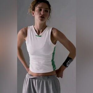 Free People Movement Powerwalk Athletic Tank Green/White Combo Size Small